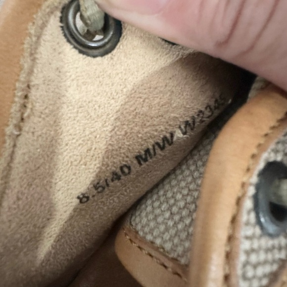 Børn tan Leather Canvas Lace Up Walking Sneaker Shoes size 8.5/40 - Picture 7 of 8